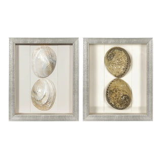 Abalone & Pearl Shell Shadow Box Wall Art Home Decor Set of 2