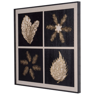 Gold Foiled Leaves Wood Carving Shadow Box Wall Art Decor