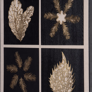 Gold Foiled Leaves Wood Carving Shadow Box Wall Art Decor