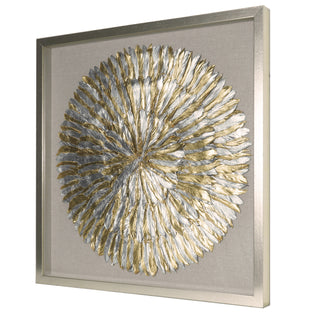 Gold & Silver Feather Wreath Handmade Shadow Box Wall Art Décor