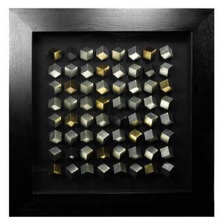 Oversized Golden & Silver Mini Cubes Geometric Handmade Shadow Box Wall Art Home Décor