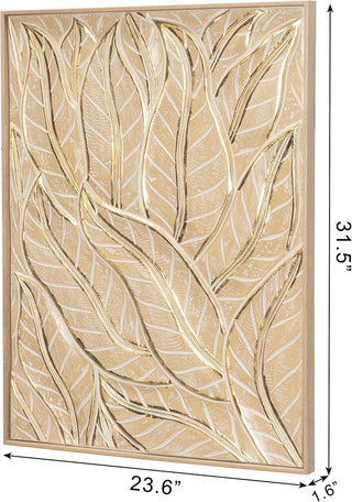 Golden Leaves Pine Wood Carving Handmade Wall Art Home Décor