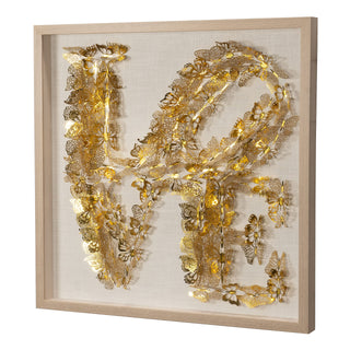 Oversized "LOVE & HOPE" Golden Butterfly Shadow Box Wall Art Home Décor