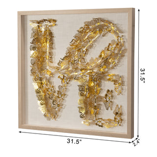 Oversized "LOVE & HOPE" Golden Butterfly Shadow Box Wall Art Home Décor