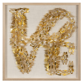 Oversized "LOVE & HOPE" Golden Butterfly Shadow Box Wall Art Home Décor