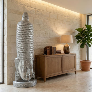 Oversized Silver Buddha Statue Home Décor