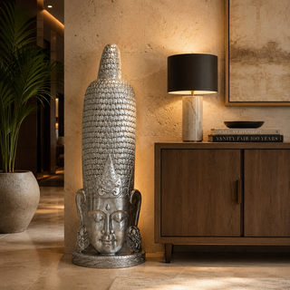 Oversized Silver Buddha Statue Home Décor