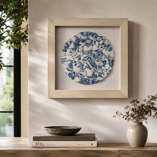 Abstract Blue and White Porcelain Mosaic Shadow Box Wall Décor (35.4" x 35.4")