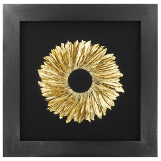 Oversized Handmade Golden Feather Wreath Shadow Box Wall Art Home Décor