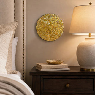Golden Pine Wood Carving Plate Wall Decor
