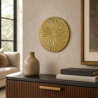 Golden Pine Wood Carving Plate Wall Decor
