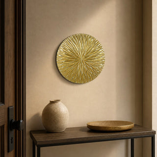 Golden Pine Wood Carving Plate Wall Decor