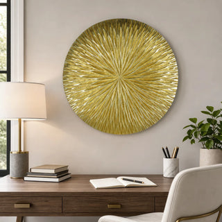 Golden Pine Wood Carving Plate Wall Decor