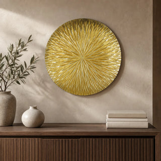 Golden Pine Wood Carving Plate Wall Decor