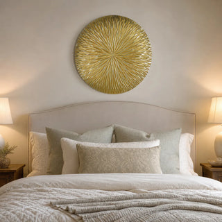 Golden Pine Wood Carving Plate Wall Decor