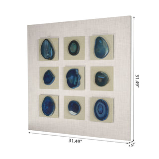 Handmade 9 Pieces Blue Agate Collections Wall Art Home Décor