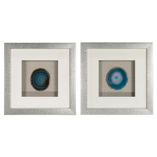 Blue Agate Slice Handmade Shadow Box Wall Décor Set of 2