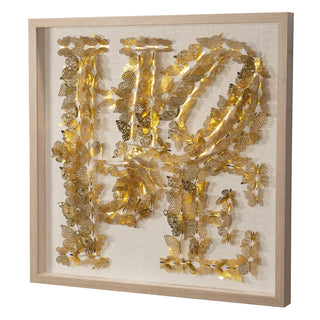 Oversized "LOVE & HOPE" Golden Butterfly Shadow Box Wall Art Home Décor