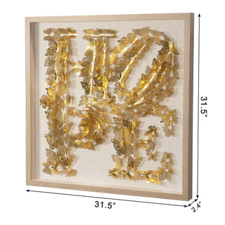 Oversized "LOVE & HOPE" Golden Butterfly Shadow Box Wall Art Home Décor