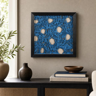 Blue Abstract Handmade Papier Mache Shadow Box Wall Art