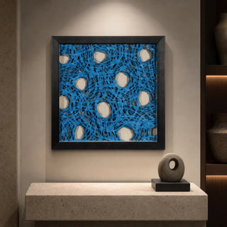 Blue Abstract Handmade Papier Mache Shadow Box Wall Art