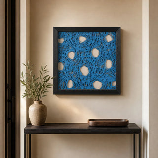 Blue Abstract Handmade Papier Mache Shadow Box Wall Art