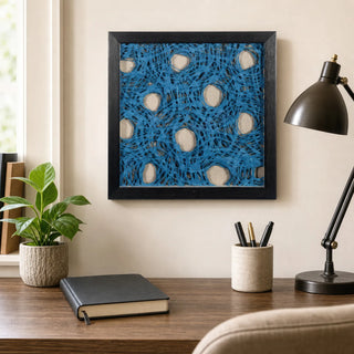 Blue Abstract Handmade Papier Mache Shadow Box Wall Art