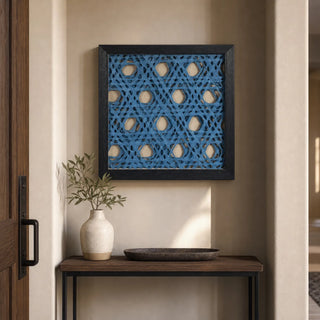 Blue Abstract Handmade Papier Mache Shadow Box Wall Art