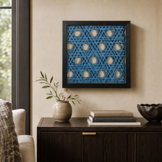 Blue Abstract Handmade Papier Mache Shadow Box Wall Art