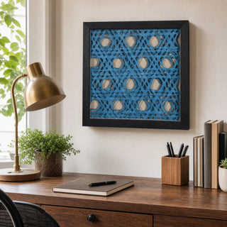 Blue Abstract Handmade Papier Mache Shadow Box Wall Art