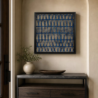 Abstract Handmade Dark Blue Papier Mache Shadow Box Wall Art