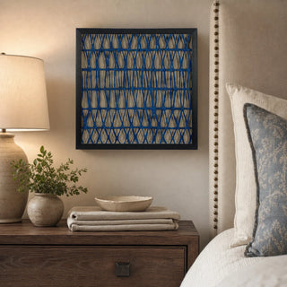 Abstract Handmade Dark Blue Papier Mache Shadow Box Wall Art