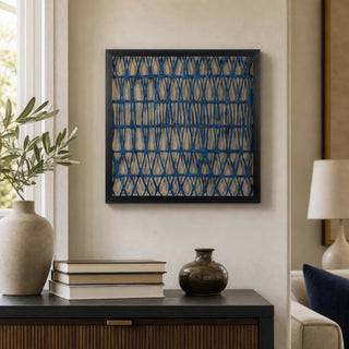 Abstract Handmade Dark Blue Papier Mache Shadow Box Wall Art