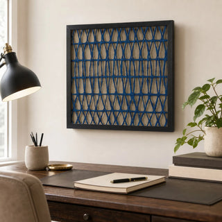 Abstract Handmade Dark Blue Papier Mache Shadow Box Wall Art