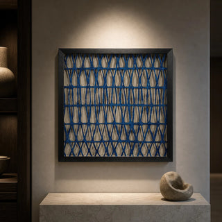 Abstract Handmade Dark Blue Papier Mache Shadow Box Wall Art