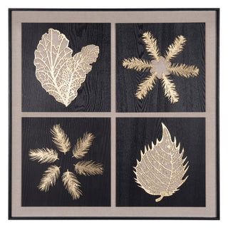 Gold Foiled Leaves Wood Carving Shadow Box Wall Art Decor