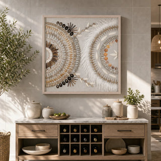 Oversized Seashell & Feather Handmade Wall Décor Shadow Box Wall Art (MS47952)
