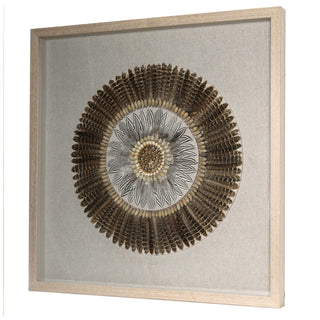 Handmade Feather & Shell Wreath Shadow Box Wall Art Décor