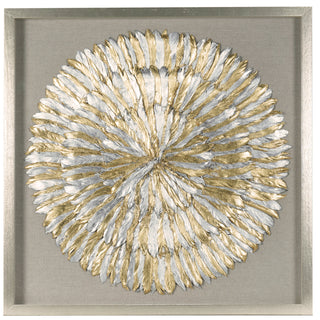 Gold & Silver Feather Wreath Handmade Shadow Box Wall Art Décor