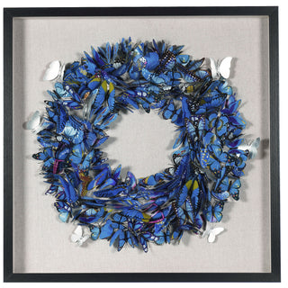 Handmade Blue Butterfly Wreath Shadow Box Wall Art Décor