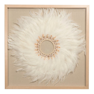 Oversized Feather & Shell Wreath Shadow Box Wall Décor Art
