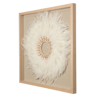 Oversized Feather & Shell Wreath Shadow Box Wall Décor Art