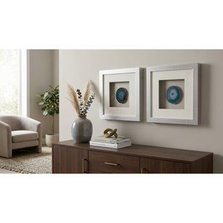 Blue Agate Slice Handmade Shadow Box Wall Décor Set of 2