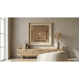 Handmade Oversized 3 Tier Shell Art Shadow Box Wall Art Home Décor styled in a furnished interior