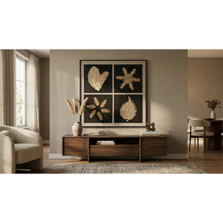 Gold Foiled Leaves Wood Carving Shadow Box Wall Art Decor