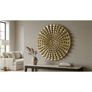 Handmade Abstract Gold Plate Wall Art Décor styled in a furnished interior