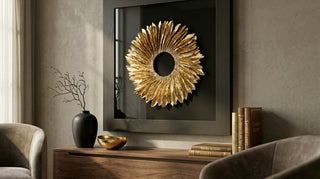 Oversized Handmade Golden Feather Wreath Shadow Box Wall Art Home Décor