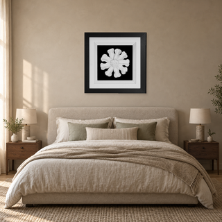 Yudeco scene illustration — calm bedroom above a headboard. Product is a programmatic composite using same-SKU product photography. Asset: yd_MS46986_pdp_bedroom_headboard_1x1_v3.png