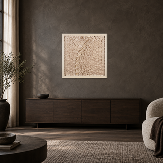 Yudeco scene illustration — dark contemporary living room. Product is a programmatic composite using same-SKU product photography. Asset: yd_MS56015B_pdp_dark_contemporary_living_1x1_v2.png